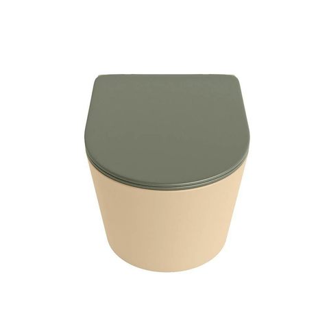 Mondiaz LAVIE hangtoilet – spoelrandloos – 36 x 53 cm – met softclose zitting – Sand (beige), zitting Army (groen) SW1208582