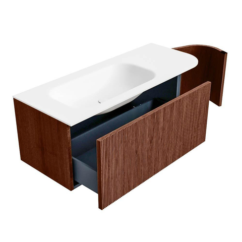 Mondiaz KURVE Badkamermeubelset - 115x46x40cm - 1 lade - 1 deur - wastafel solid surface - links - 1 kraangat - Ruby SW1415605