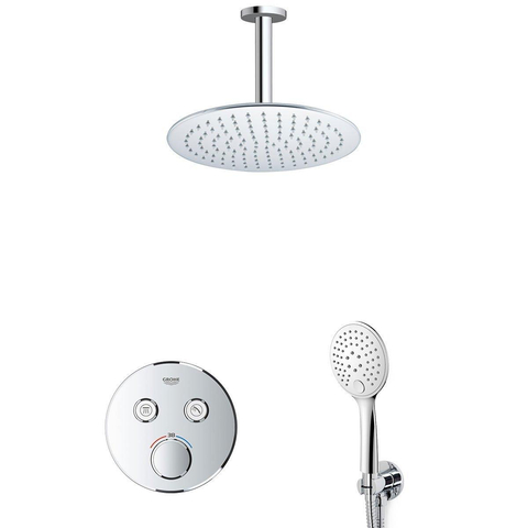 Grohe - Adema Rise regendoucheset – Ø25 cm hoofddouche – 20 cm plafondbuis – ronde handdouche – vaste douchehouder – chroom SW804529