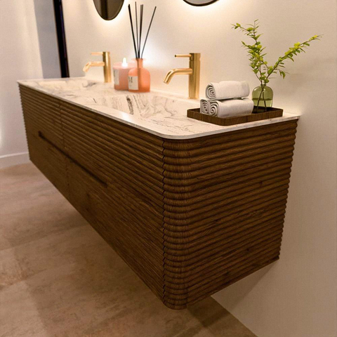 Mondiaz CIRO-DLUX Badkamermeubelset - 170x45x50cm - Solid surface wastafel Glace - 2 wasbak Dubbel - 2 kraangaten - 4 lades - Dusk SW1533003