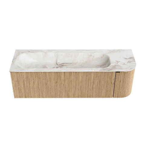 MONDIAZ KURVE-DLUX meuble de salle de bains 145 cm avec module 25 R couleur Oak avec 1 tiroir et 1 porte. Lavabo BIG LARGE gauche 1 trou de robinet couleur Frappe. SW1137358