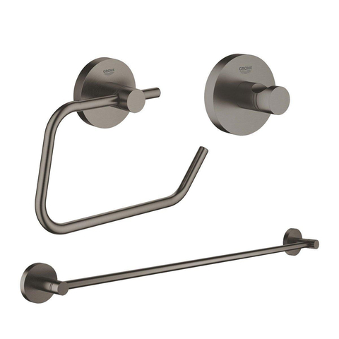 Grohe Essentials Lot d'accessoiresde toilettes en 3 parties avec porte-serviette, crochet, et porte-rouleau sans couvercle Brushed hard graphite SW529091