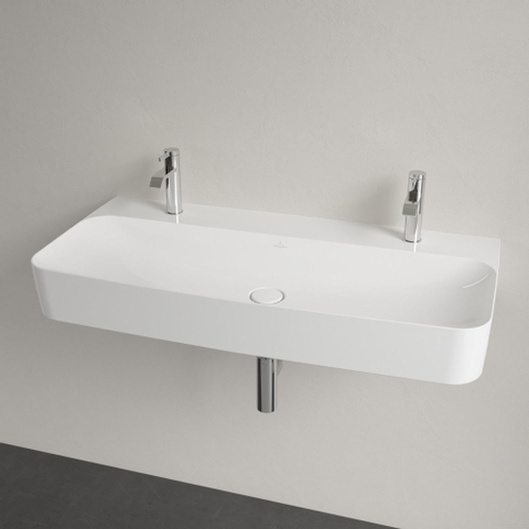 Villeroy & Boch finion wastafel - met 2 kraangaten - 100x47cm CeramicPlus - zonder overloop - White Alpine (glans wit) SW106490