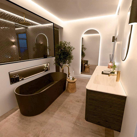 Mondiaz CIRO-DLUX Badkamermeubelset - 170x45x50cm - Solid surface wastafel Meli - 1 wasbak Rechts - 1 kraangat - 4 lades - Shadow SW1532534