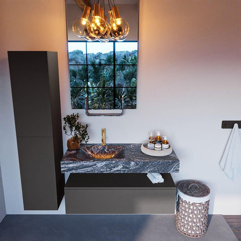 Mondiaz ALAN-DLUX Ensemble de meuble - 110cm - meuble Dark grey mat - 1 tiroir - Lavabo Cloud Lava suspendu - vasque Gauche - 1 trou de robinet SW808149