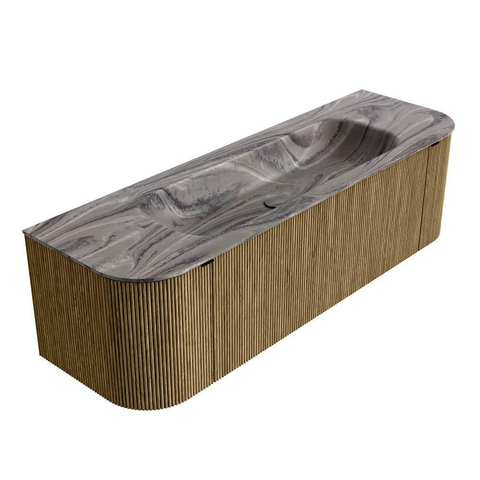 MONDIAZ KURVE-DLUX 150cm badmeubel ronding Links + Rechts kleur Dusk met 1 lade en 2 deuren. Wastafel BIG MEDIUM Midden 1 kraangat Sombra. SW1433865