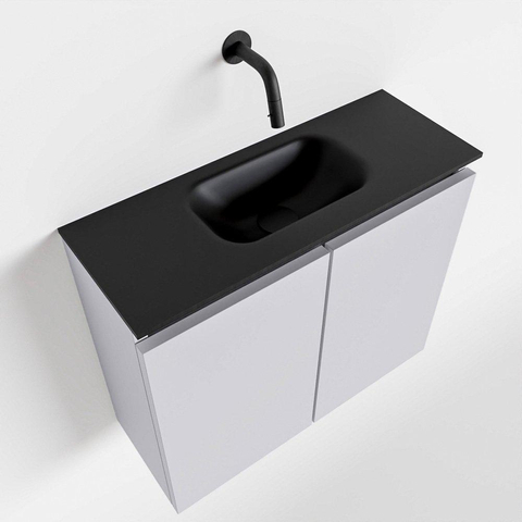 MONDIAZ TURE Toiletmeubel 60x23x50cm met 0 kraangaten 2 deuren cale mat Wastafel Eden midden Solid Surface Zwart SW475440
