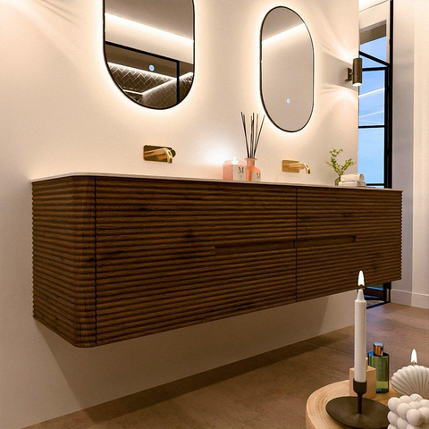 Mondiaz CIRO-DLUX Badkamermeubelset - 190x45x50cm - Solid surface wastafel Meli - 2 wasbak Dubbel - zonder kraangaten - 4 lades - Dusk SW1533196
