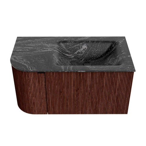 Mondiaz KURVE-DLUX Ensemble de meuble de salle de bains - 85x46x40cm - 1 tiroir - 1 porte - vasque solid surface - droite - 1 trou de robinet - Ruby SW1416069