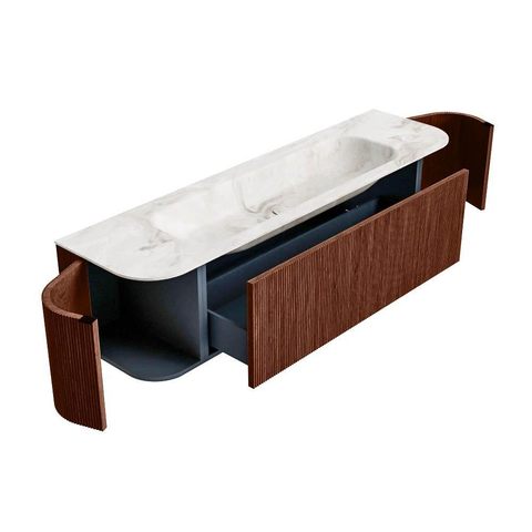 Mondiaz KURVE-DLUX Ensemble de meuble de salle de bains - 170x46x40cm - 1 tiroir - 2 portes - vasque solid surface - central - 1 trou de robinet - Ruby SW1415673