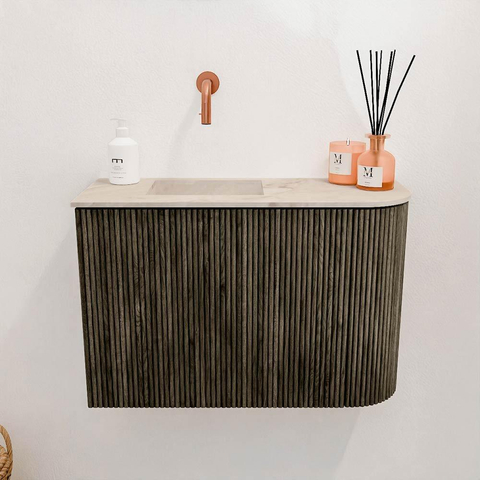 Mondiaz JOYA-DLUX Meuble de toilette 61,6cm - arrondi droit couleur Shadow - Vasque FAYE position Gauche Sans trou de robinet couleur Frappe. SW1422751