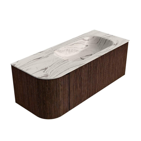 MONDIAZ KURVE-DLUX Meuble de salle de bains 115 cm arrondi à gauche couleur Walnut avec 1 tiroir et 1 porte. Lavabo BIG SMALL à droite 1 trou de robinet Nata. SW1432195