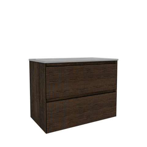 Saniclass Holz Atelier Meuble de salle de bain - 80x45x60cm - lavabo en céramique blanc - 1 vasque - sans trous de robinet - 2 tiroirs - Charcoal SW1437740