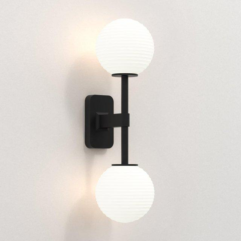 Astro Tacoma Twin Wandlamp/Plafondlamp - 230V - IP44 - bol - geribbeld - wit glas - mat zwart SW1569679