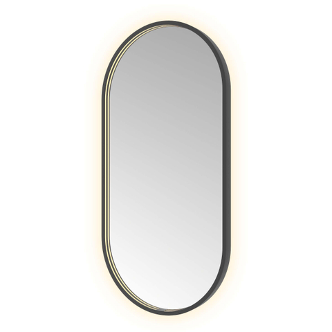 Hotbath &MORE Spiegel Oval - 50x100cm - direct en indirect LED - spiegelverwarming - dimbaar - met afstandsbediening - PVD - geborsteld zwart SW1245613