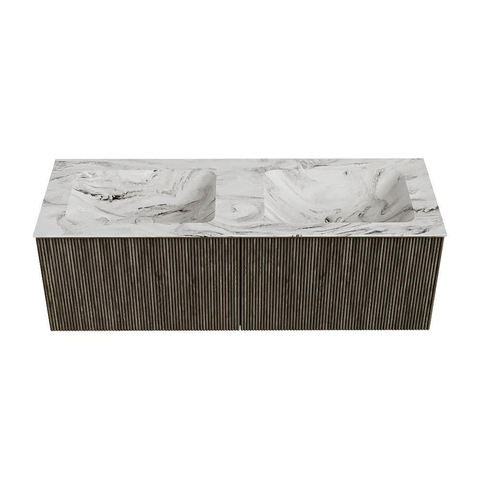 Mondiaz KURVE-DLUX Ensemble de meuble de salle de bains - 130x46x40cm - 2 tiroirs - lavabo solid surface - double - 2 trous de robinet - Shadow SW1414591