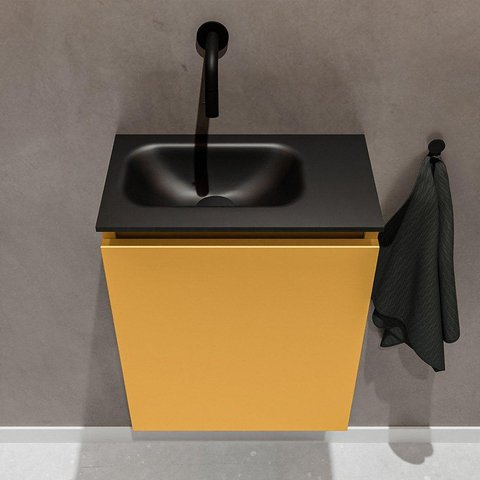 MONDIAZ TURE Toiletmeubel 40x23x50cm met 0 kraangaten 1 deuren ocher mat Wastafel Eden links Solid Surface Zwart SW475386