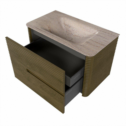 Mondiaz CIRO-DLUX Badkamermeubelset - 80x45x50cm - Solid surface wastafel Saba - 1 wasbak Midden - 1 kraangat - 2 lades - Dusk SW1533321