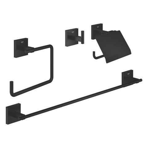 Grohe Start Cube QuickFix Accessoireset 4-delig - toiletrolhouder - met klep - handdoekhaak - handdoekring - handdoekhouder - 60cm - matte black (mat zwart) SW1126657