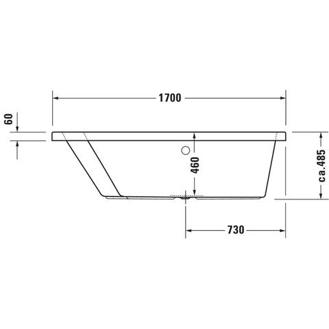 Duravit Paiova Kunststof bad acryl afgeschuind links - 170x130x46cm - zonder poten - glans wit 0297535
