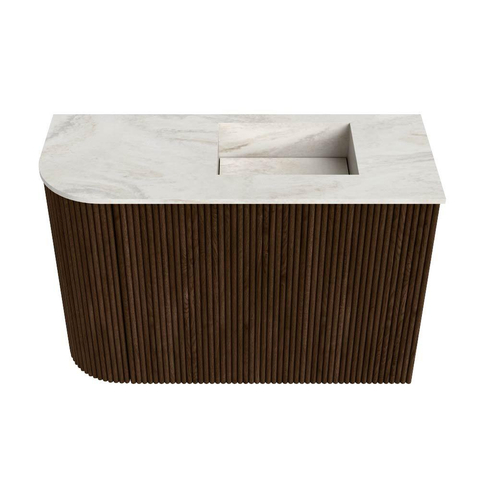 Mondiaz JOYA-DLUX 61.6cm toiletmeubel - ronding links kleur Walnut - Wastafel FAYE positie Rechts 1 kraangat kleur Ostra. SW1422632