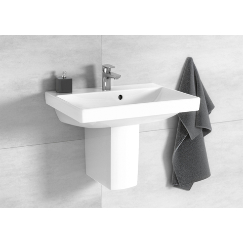 Villeroy & Boch Avento wastafel - compact - 55x37cm - met kraangat - met overloop ceramic plus - White Alpine (glans wit) SW59858