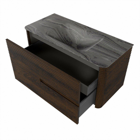 Mondiaz CIRO-DLUX Meuble de salle de bains - 100x45x50cm - Vasque solid surface Sombra - 1 lavabo central - 1 trou de robinet - 2 tiroirs - Noyer SW1530731