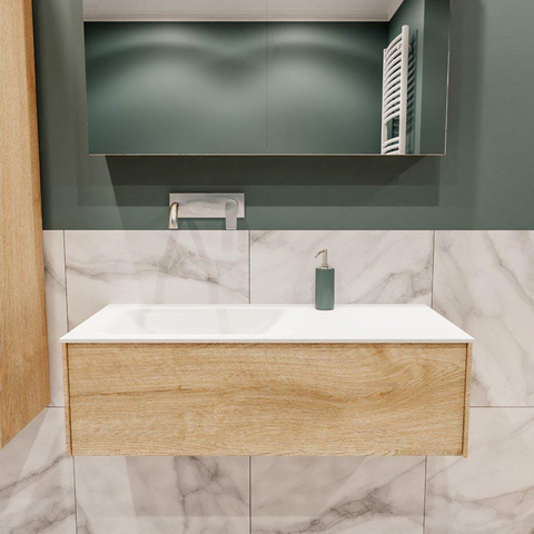 MONDIAZ LUSH Ensemble de meuble salle de bain - 100cm - 1 tiroir - lavabo cloud - lavabo à gauche - 0 trous de robinet - chêne blanchi SW409330