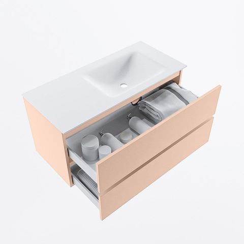MONDIAZ VICA Ensemble meuble de salle de bains - 100cm - sous-meuble rosee - 2 tiroirs - lavabo cloud à droite - sans trous de robinet - version haute 60cm - talc SW1083288