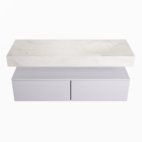 Mondiaz ALAN-DLUX Ensemble de meuble - 130cm - meuble Cale mat - 2 tiroirs - Lavabo Cloud Ostra suspendu - vasque Droite - 1 trou de robinet SW807719