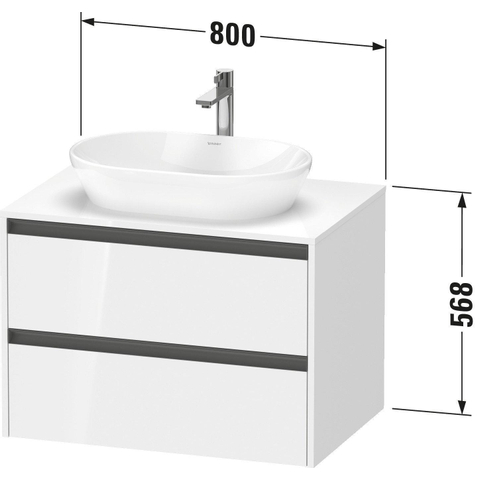 Duravit Ketho.2 Wastafelonderbouwkast - inclusief consoleplaat - met 2 laden - 80x55x56.8cm - met handgrepen antraciet - hoogglans wit SW772023
