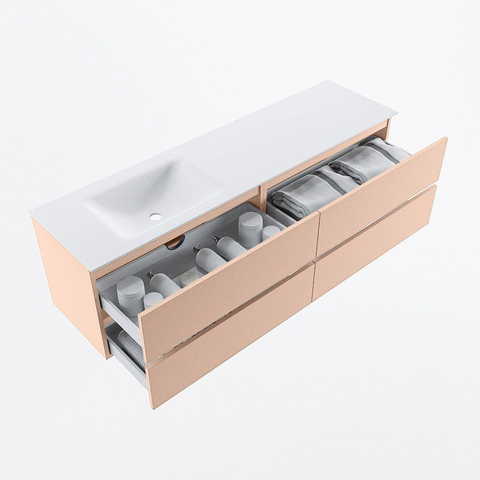 MONDIAZ Vica Badkamermeubelset - 170cm - onderkast rosee - 4 lades - wastafel cloud links - 1 kraangat - 60cm hoge versie - talc SW1083357