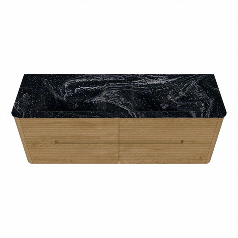 Mondiaz CIRO-DLUX Ensemble de meubles de salle de bains - 140x45x50cm - vasque solid surface Lava - 2 bacs Double - sans trous de robinet - 4 tiroirs - Chêne SW1531095