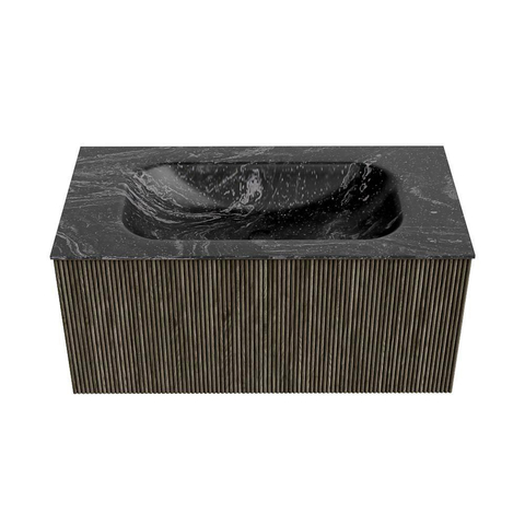 Mondiaz KURVE-DLUX Ensemble de meuble de salle de bains - 90x46x40cm - 1 tiroir - lavabo solid surface - central - sans trou de robinet - Shadow SW1414647
