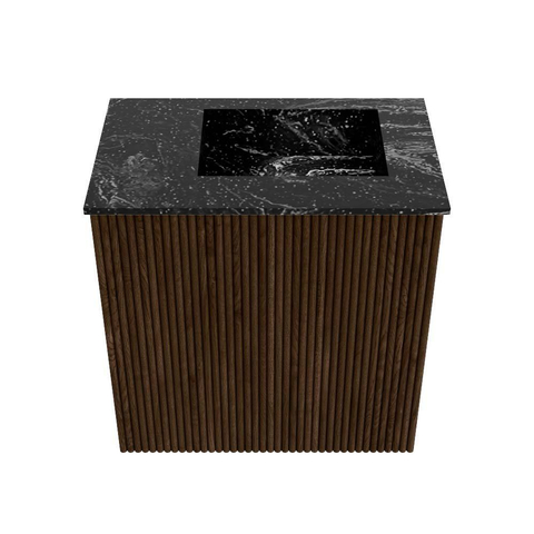 Mondiaz JOYA-DLUX 40cm toiletmeubel - kleur Walnut - Wastafel FAYE positie Rechts Zonder kraangat kleur Lava. SW1422412