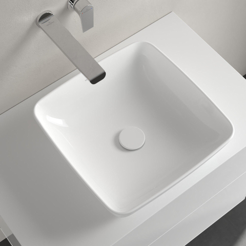 Villeroy & Boch Artis opzetwastafel vierkant - 41x41x12.5cm CeramicPlus - zonder kraangat - zonder overloop - Stone White (mat wit) SW209531