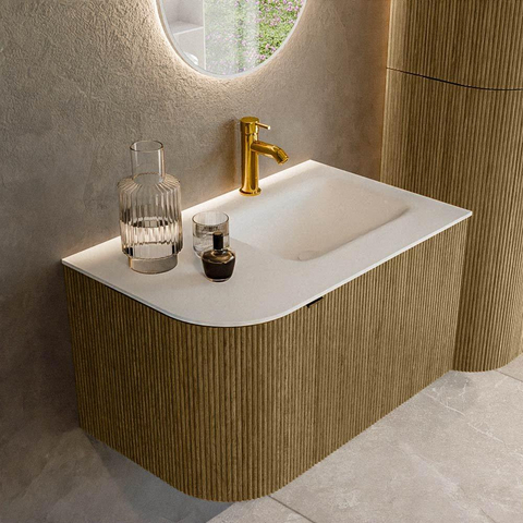 Mondiaz KURVE Ensemble meuble de salle de bains - 75x46x40cm - 1 tiroir - 1 porte - lavabo solid surface - droit - 1 trou de robinet - Dusk SW1414718