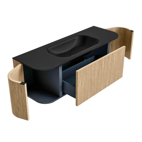 MONDIAZ KURVE Meuble de salle de bains 130cm avec module 25 Len R couleur Chêne avec 1 tiroir et 2 portes. Lavabo BIG SMALL central 1 trou de robinet Urban. SW1138367