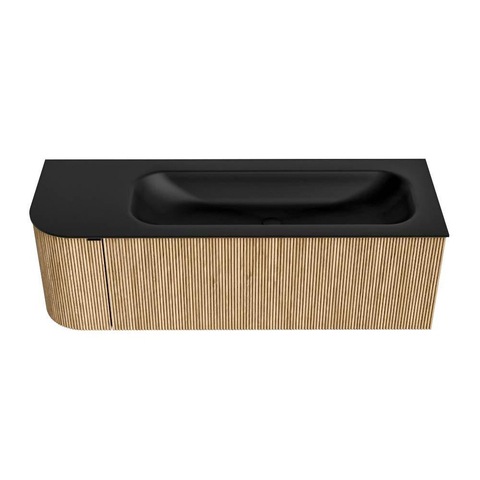 MONDIAZ KURVE Meuble de salle de bains 135 cm avec module 25 L couleur Oak avec 1 tiroir et 1 porte. Lavabo BIG MEDIUM à droite sans trou de robinet Urban. SW1138437