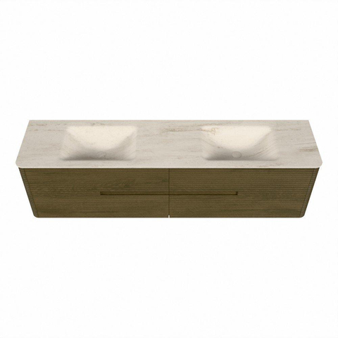 Mondiaz CIRO-DLUX Badkamermeubelset - 190x45x50cm - Solid surface wastafel Meli - 2 wasbak Dubbel - zonder kraangaten - 4 lades - Dusk SW1533196