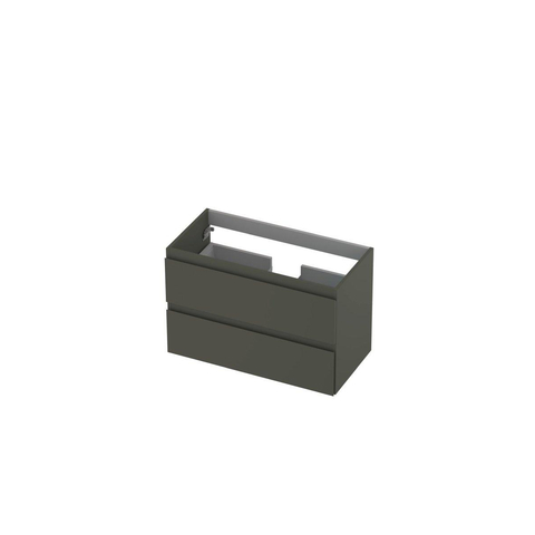 INK Wastafelonderkast - 80x40x52cm - 2 lades - greeploos - MDF lak - Mat beton groen SW416527