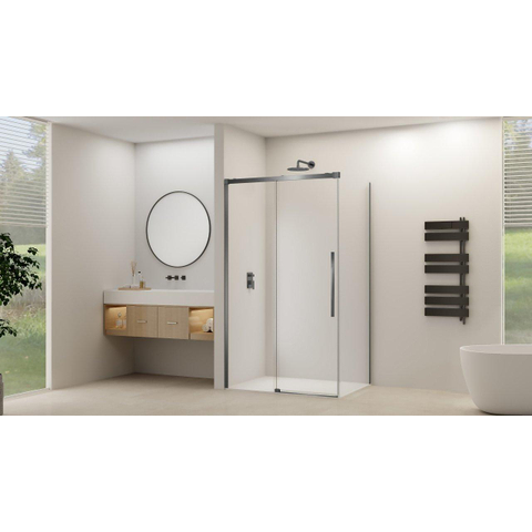Van Rijn Products ST09 Schuifdeur tbv hoekcabine - 140x200cm - helder glas - soft-close - Gunmetal Geborsteld SW1178056