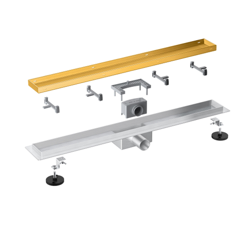 Fortifura Galeria douchegoot - 140cm - gesloten rooster - vloerflens - PVD - geborsteld messing (goud) SW1075436
