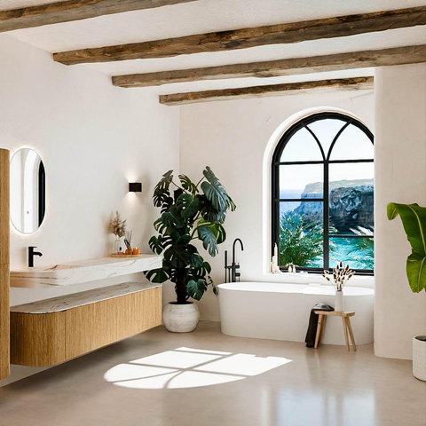 MONDIAZ THOR-DLUX 200cm meuble de salle de bains arrondi gauche + droite couleur Oak avec 2 tiroirs et 2 portes. Vasque suspendue CLOUD gauche 1 trou de robinet couleur Nata. SW1467147