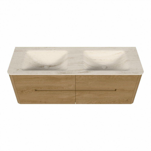 Mondiaz CIRO-DLUX Badkamermeubelset - 140x45x50cm - Solid surface wastafel Meli - 2 wasbak Dubbel - 2 kraangaten - 4 lades - Oak SW1531400