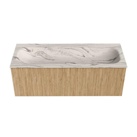 MONDIAZ KURVE-DLUX Meuble de salle de bains 120 cm couleur Oak avec 1 tiroir et 0 porte. Lavabo BIG LARGE Central 2 trous de robinet Nata. SW1432114