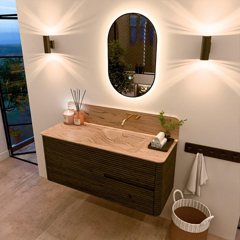 Mondiaz CIRO-DLUX Ensemble de meubles de salle de bains - 120x45x50cm - Plan vasque solid surface Arena - 1 lavabo à droite - sans trous de robinet - 2 tiroirs - Shadow SW1532352