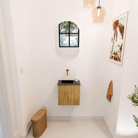 Mondiaz JOYA-DLUX Meuble de toilette 40cm - couleur Chêne - Lavabo FAYE position Gauche Sans trou de robinet couleur Lava SW1422064
