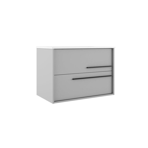 Saniclass Prime Essential Meuble de salle de bain - 80x55x46cm - 1 vasque ovale blanc - 1 trou de robinet - 2 tiroirs - miroir rectangulaire - mat greige (gris) SW925099