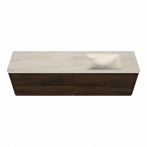 Mondiaz CIRO-DLUX Meuble de salle de bains - 180x45x50cm - Plan vasque solid surface Meli - 1 vasque à droite - sans trous de robinetterie - 4 tiroirs - Noyer SW1530539